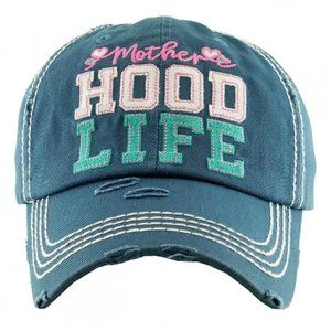 Distressed Blue 'Mother Hood Life' Cap